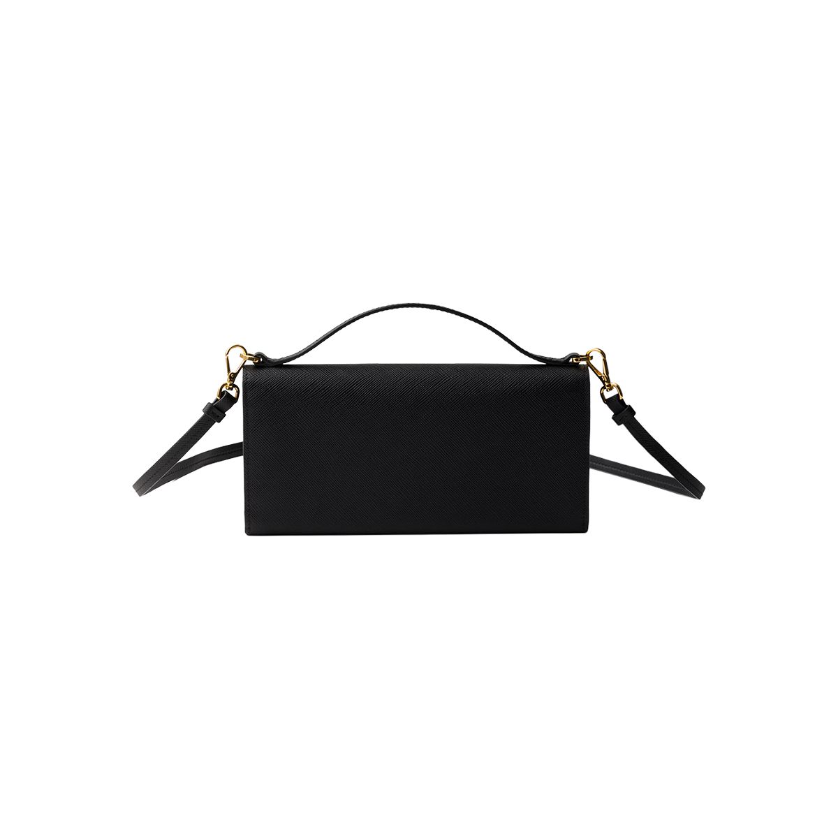 Saffiano Leather Wallet with Shoulder Strap Black