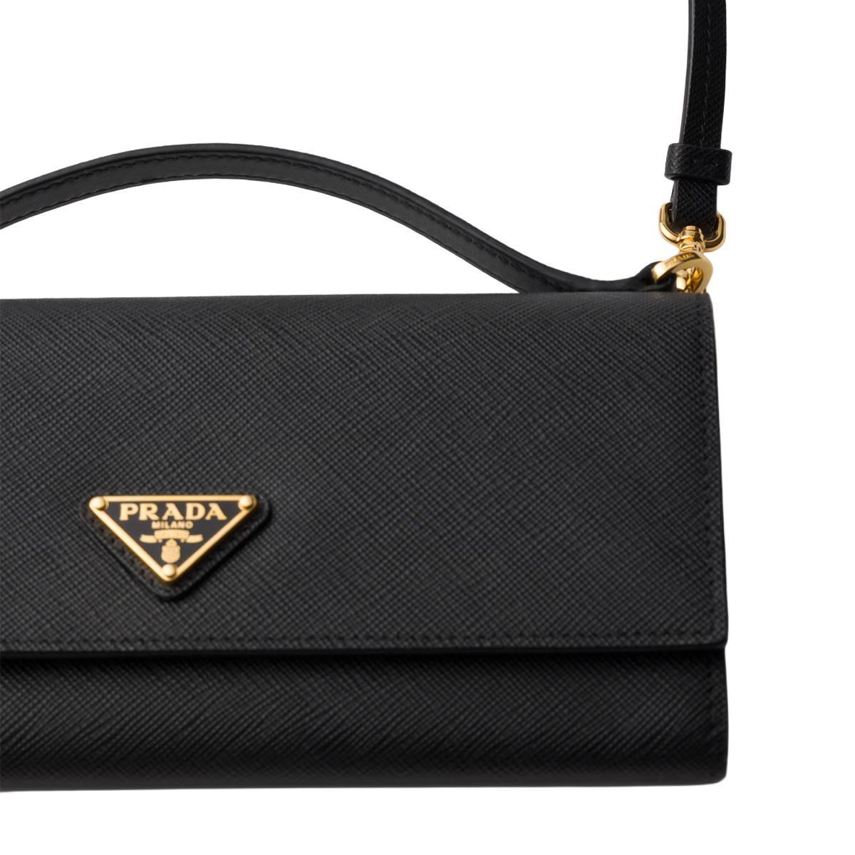 Saffiano Leather Wallet with Shoulder Strap Black