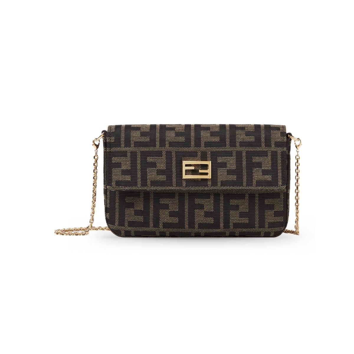 Tube Wallet on Chain FF Jacquard and Leather Brown GHW-Fendi