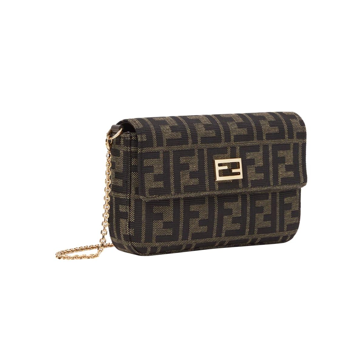Tube Wallet on Chain FF Jacquard and Leather Brown GHW