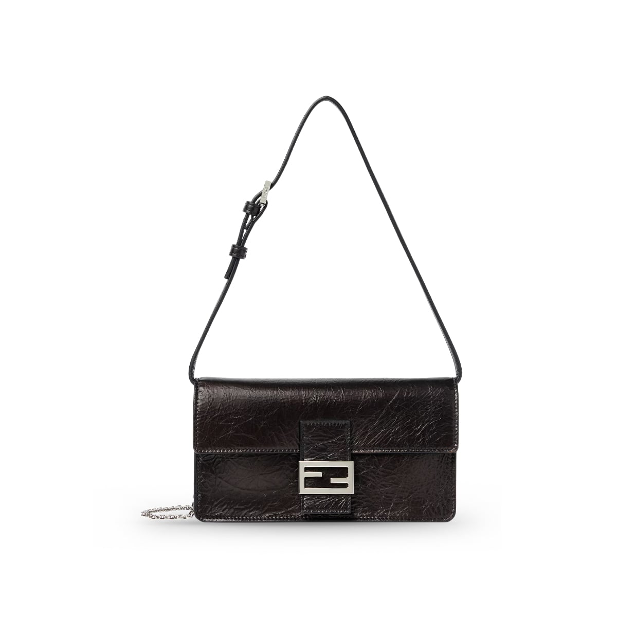 Tube Wallet on Chain Leather Black PHW-Fendi