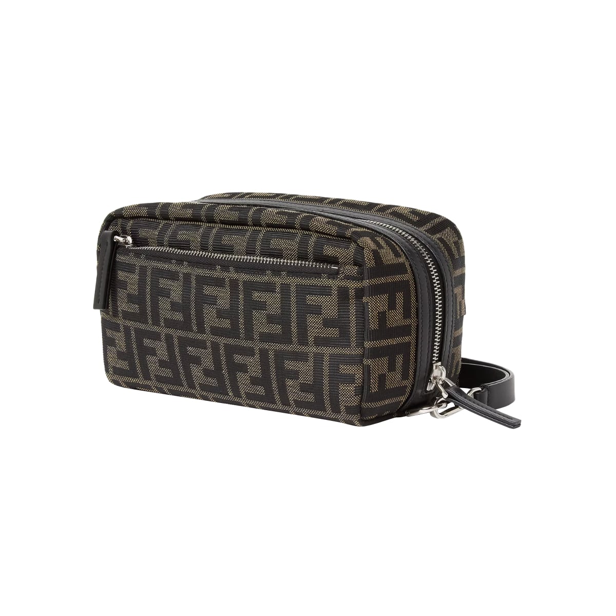 Small Double Zip Toiletry Case FF Jacquard Brown