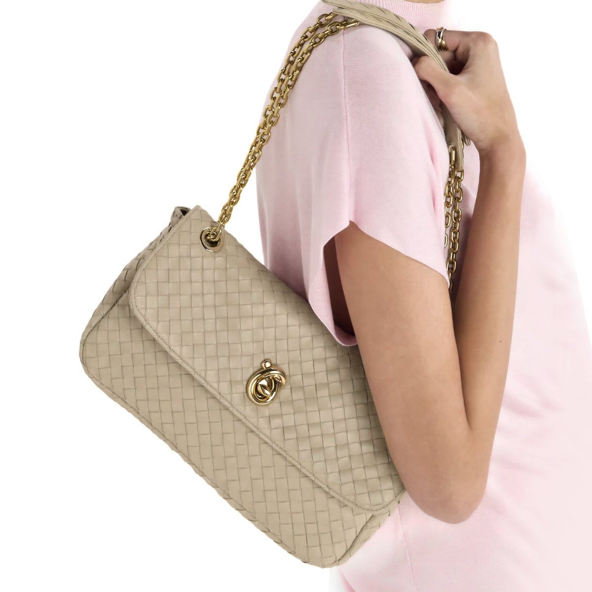 Madison Knot Lock Shoulder Bag Ecru BHW