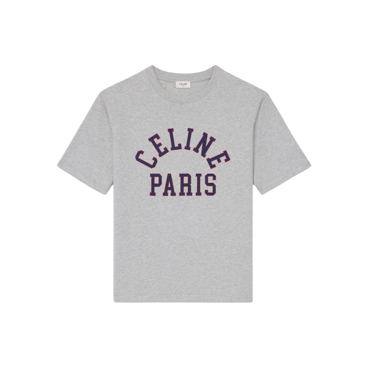 Logo Loose Cotton T-Shirt Grey Melange/Blue/Red-Celine