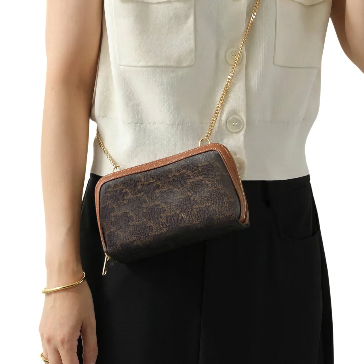 Clutch on Chain Triomphe Canvas Tan