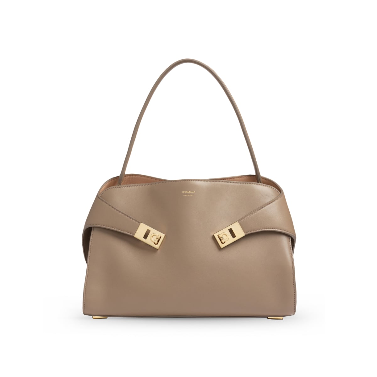 Hug Medium Bag Smooth Calfskin Warm Taupe/Dusty Pink-Ferragamo