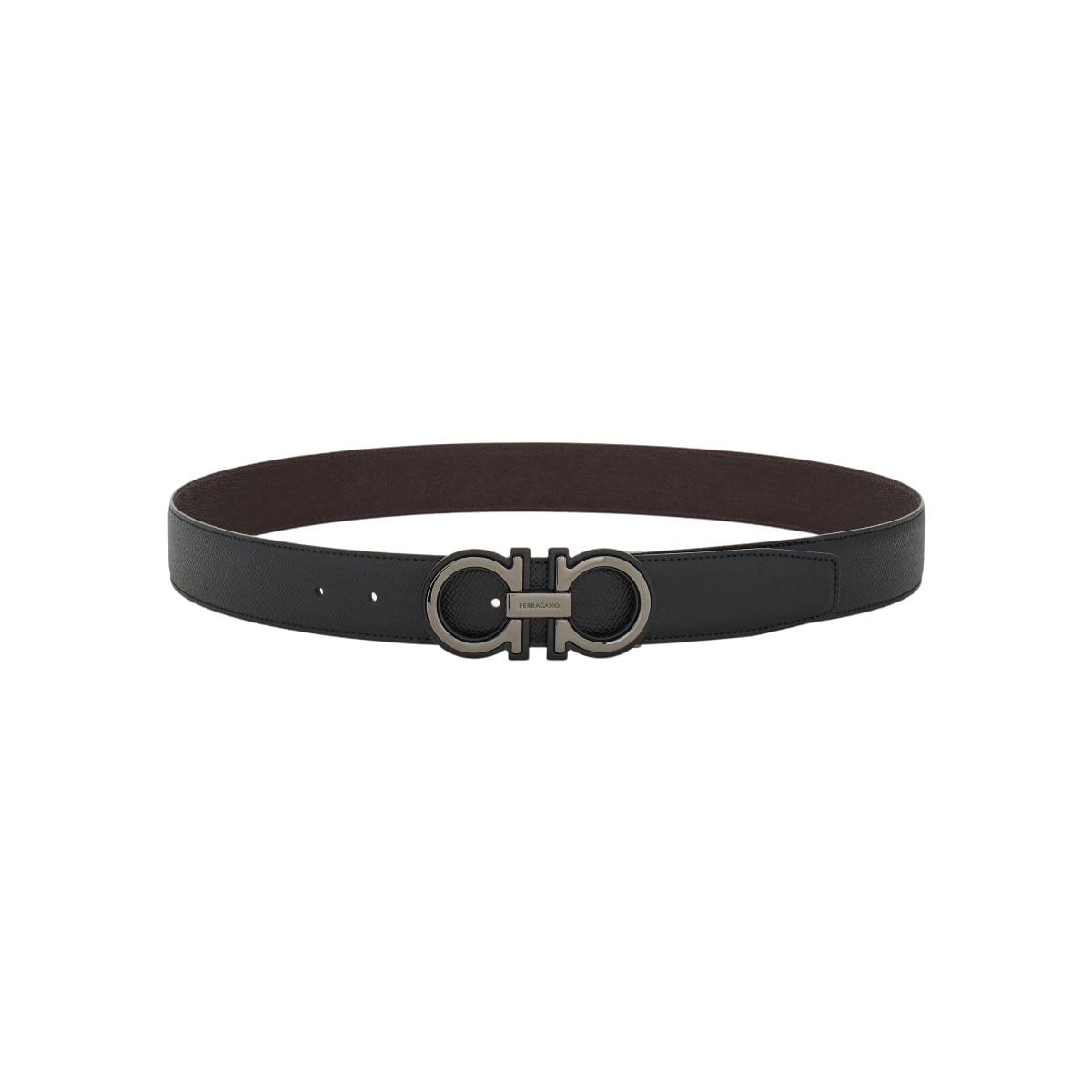 Gancini Reversible and Adjustable Belt 35 mm Grained Leather Black / Oxblood-Ferragamo