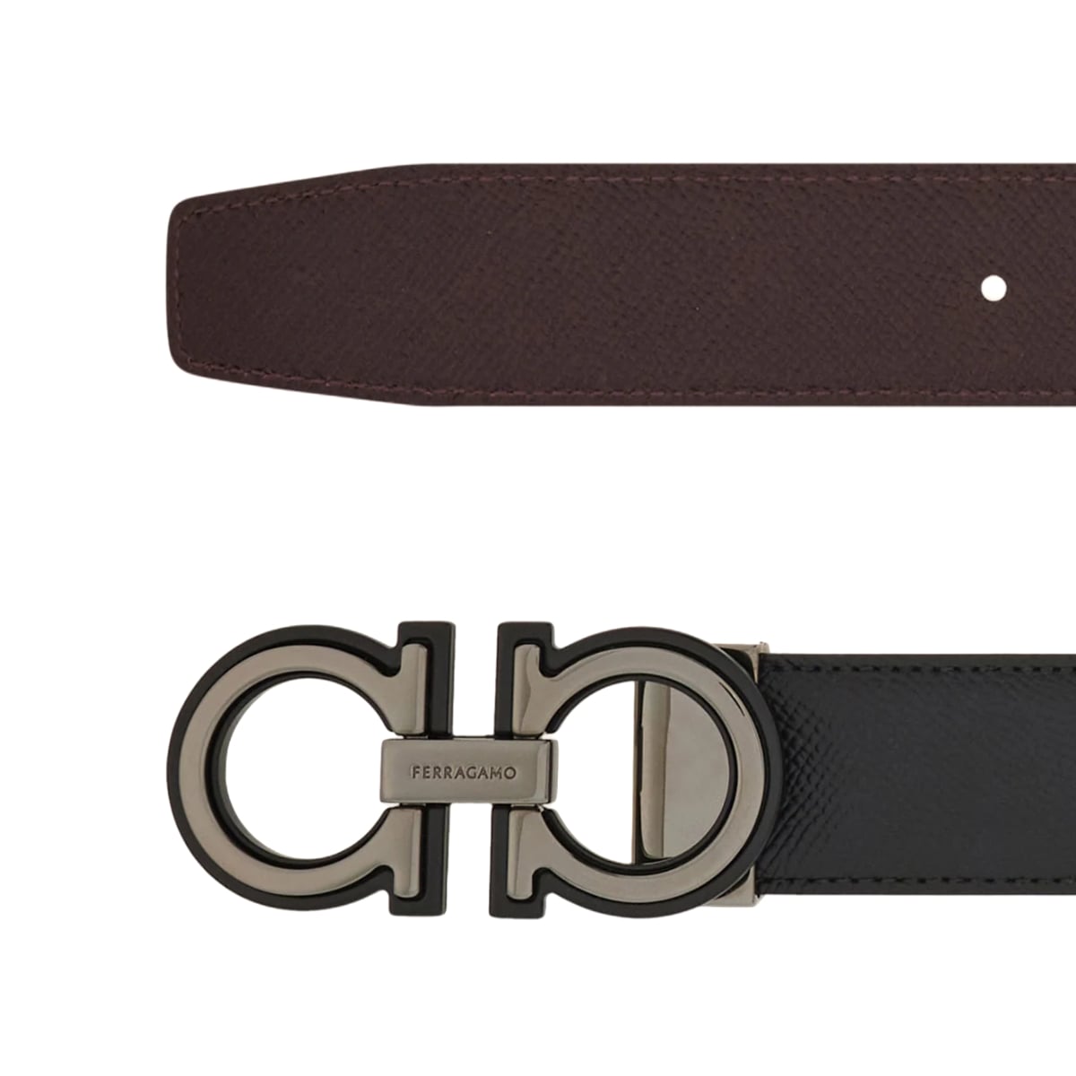 Gancini Reversible and Adjustable Belt 35 mm Grained Leather Black / Oxblood