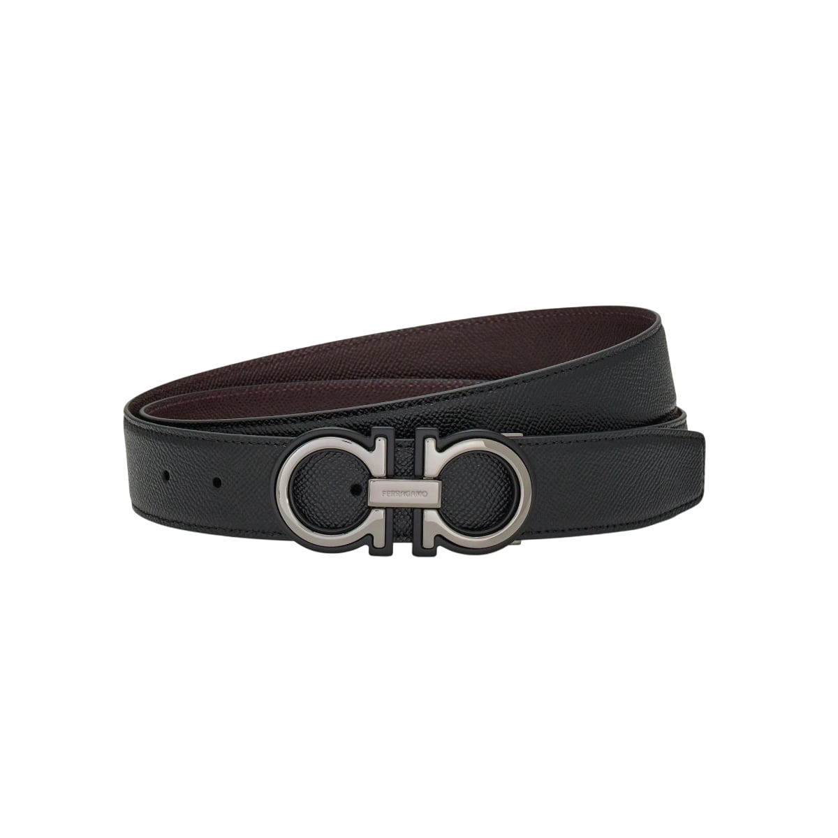 Gancini Reversible and Adjustable Belt 35 mm Grained Leather Black / Oxblood