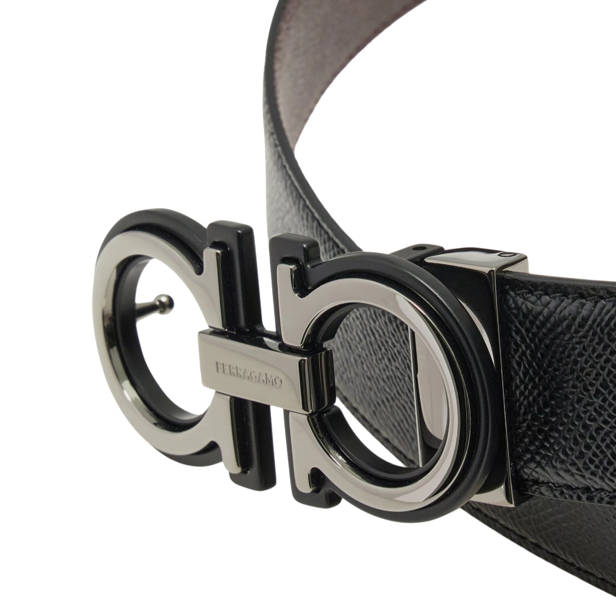 Gancini Reversible and Adjustable Belt 35 mm Grained Leather Black / Oxblood