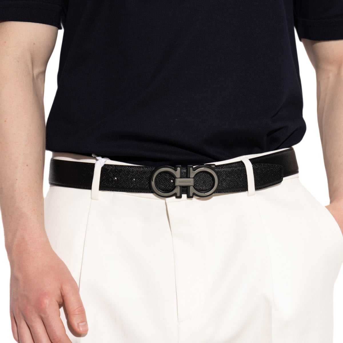 Gancini Reversible and Adjustable Belt 35 mm Grained Leather Black / Oxblood