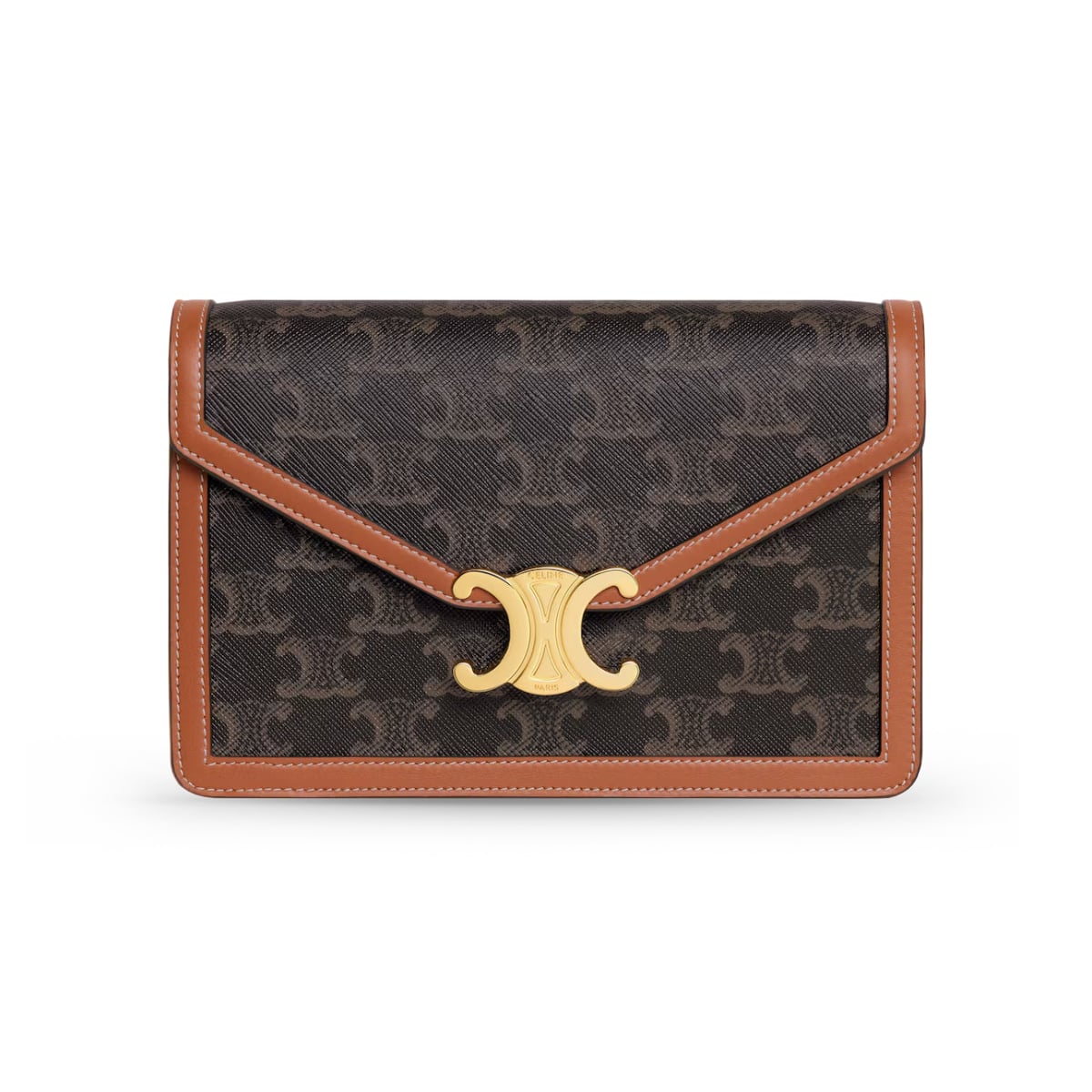 Wallet on Chain Margo Triomphe Canvas and Calfskin Tan GHW-Celine