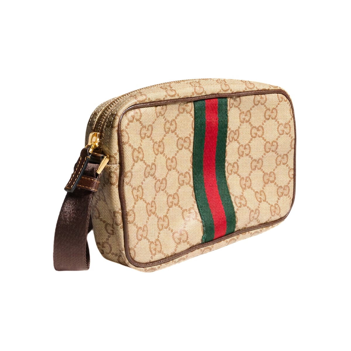 GG Mini Web Canvas Bag Sand/ Dark Brown