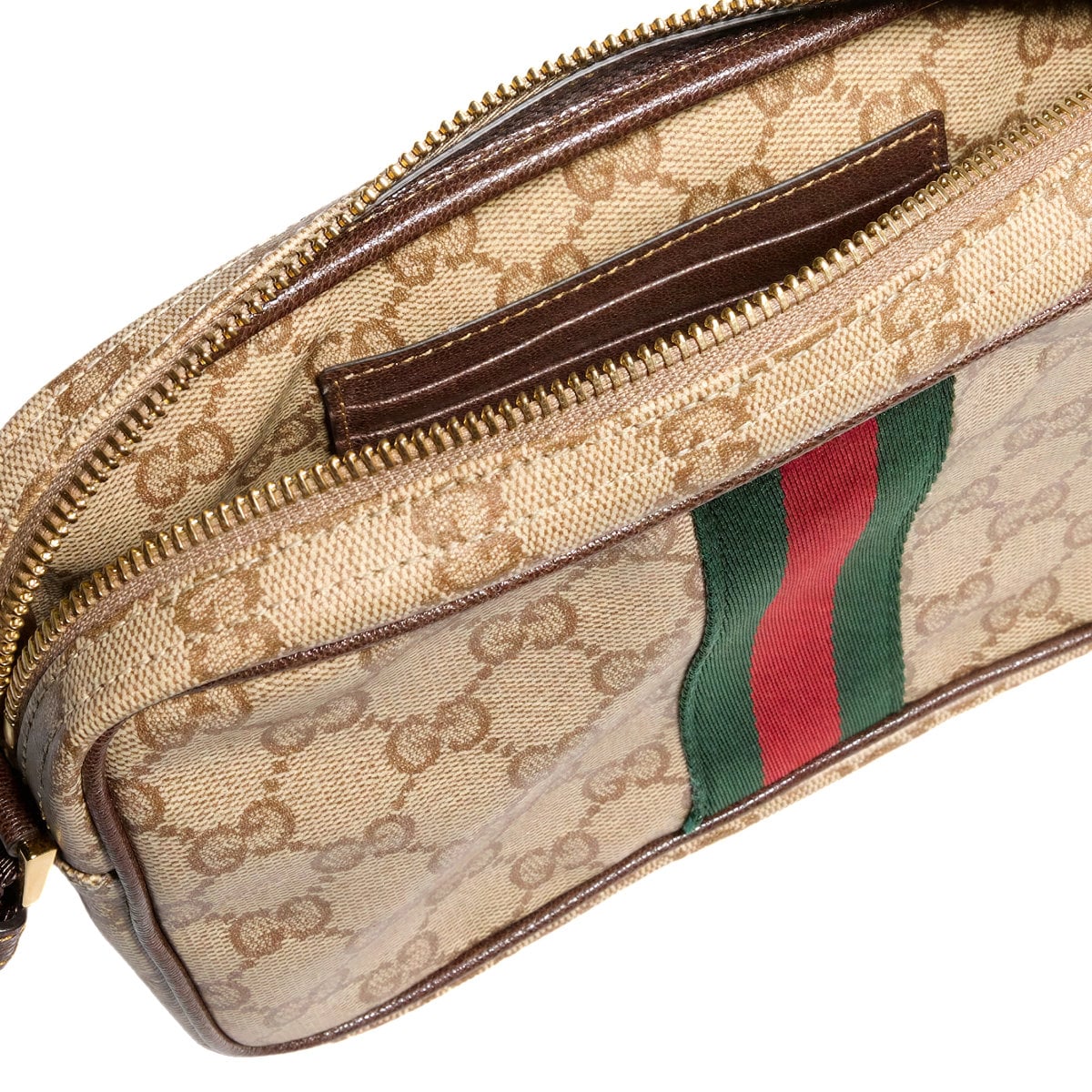 GG Mini Web Canvas Bag Sand/ Dark Brown