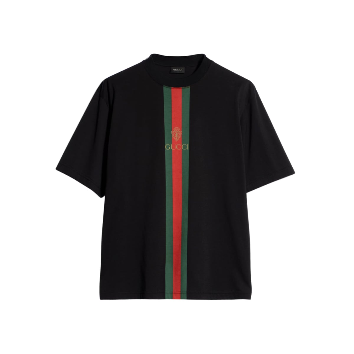 Cotton Jersey T-Shirt Web Strip Print Black-Gucci