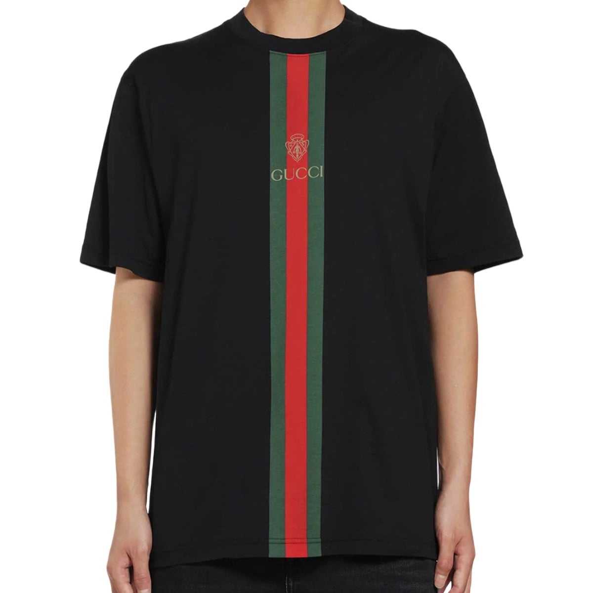 Cotton Jersey T-Shirt Web Strip Print Black