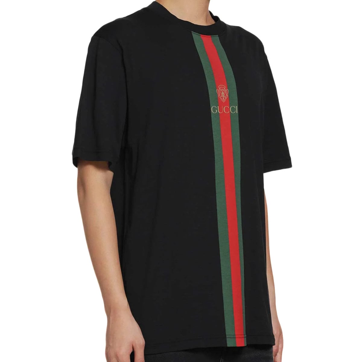 Cotton Jersey T-Shirt Web Strip Print Black