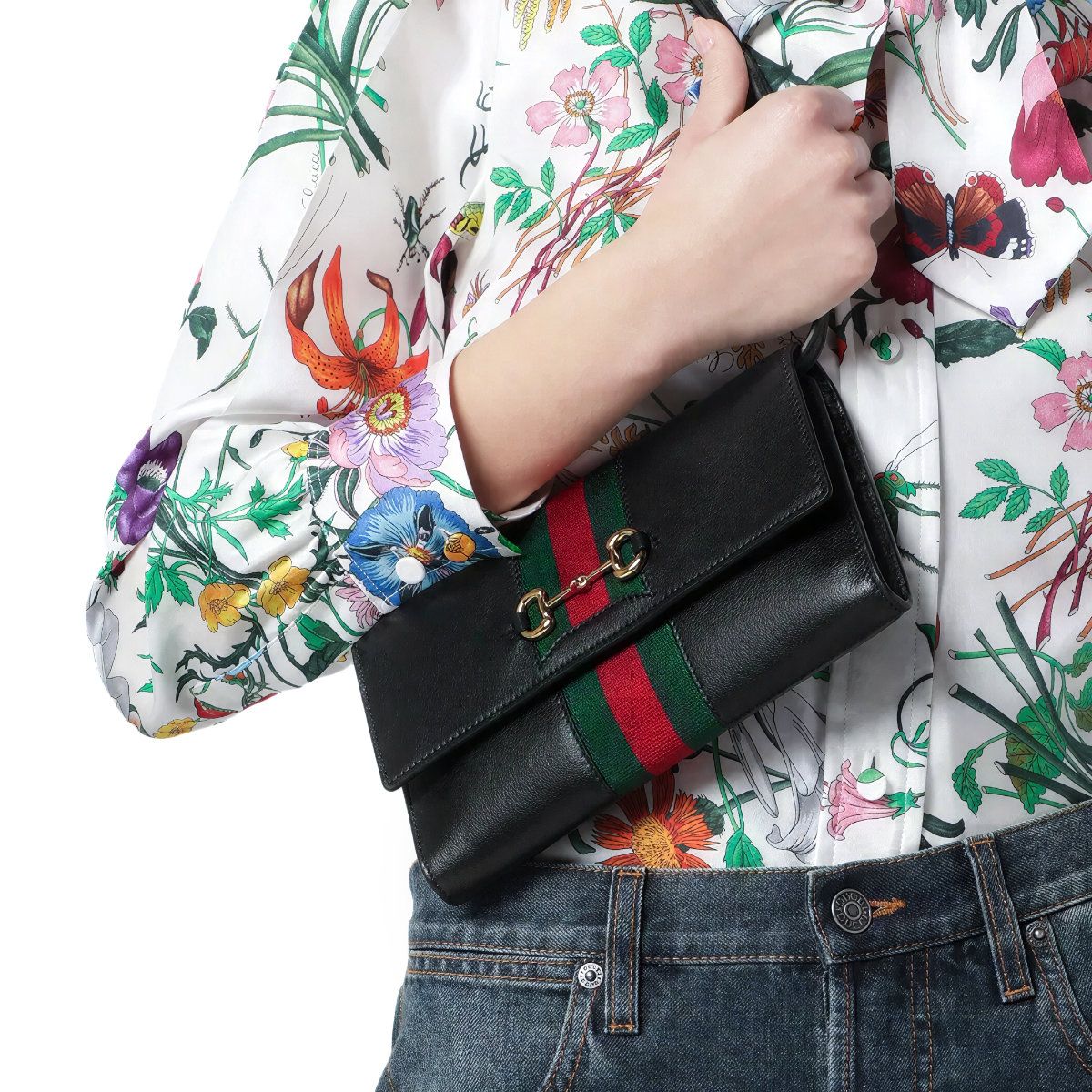 Horsebit Wallet Web Strap Black GHW