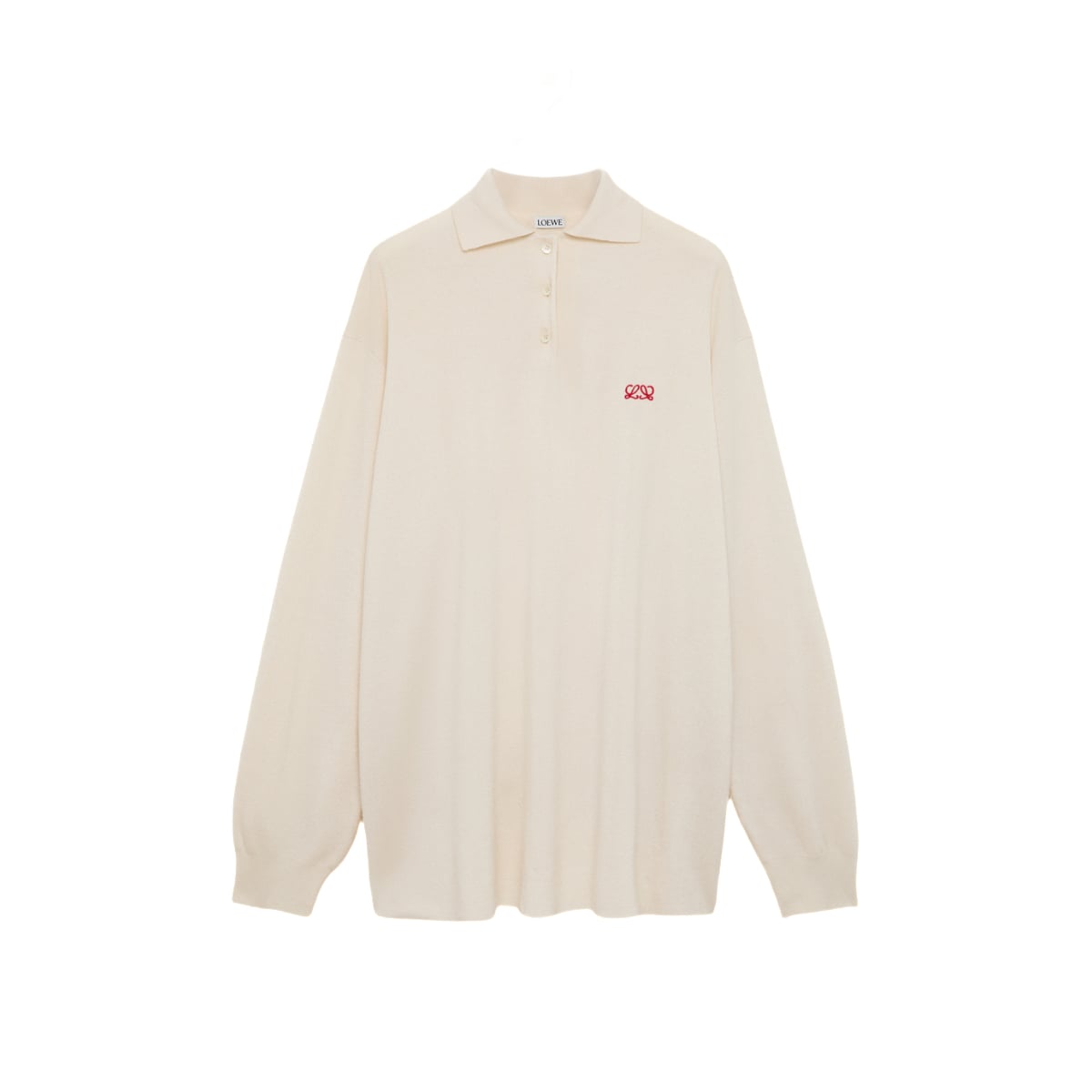 Double L Embroidery Polo Sweater Cashmere Silk Blend White-Loewe