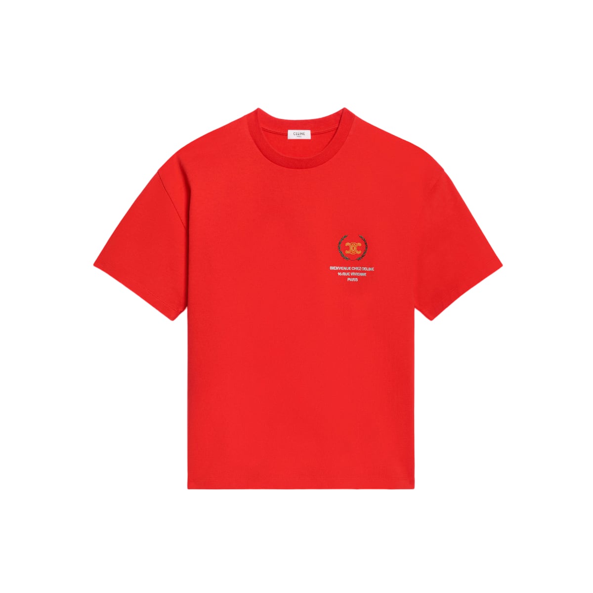 Bay Leaf Embroidery Cotton Jersey T-Shirt Red Cyclist/Yellow-Celine