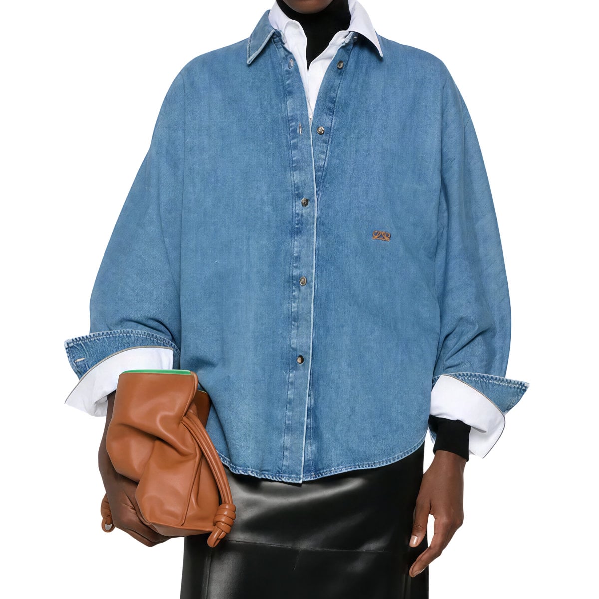Double L Embroidery Denim Shirt Light Blue
