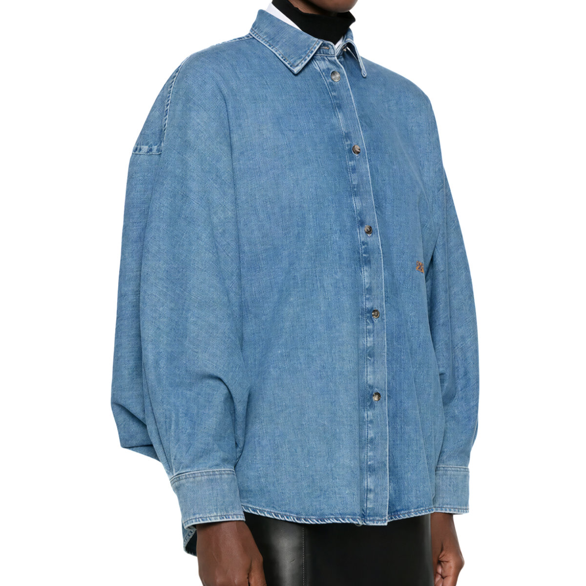 Double L Embroidery Denim Shirt Light Blue