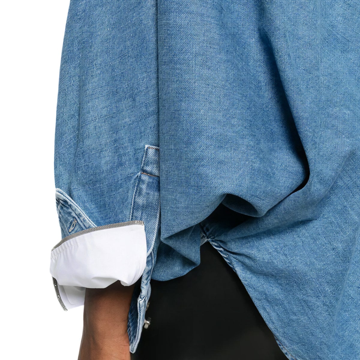 Double L Embroidery Denim Shirt Light Blue