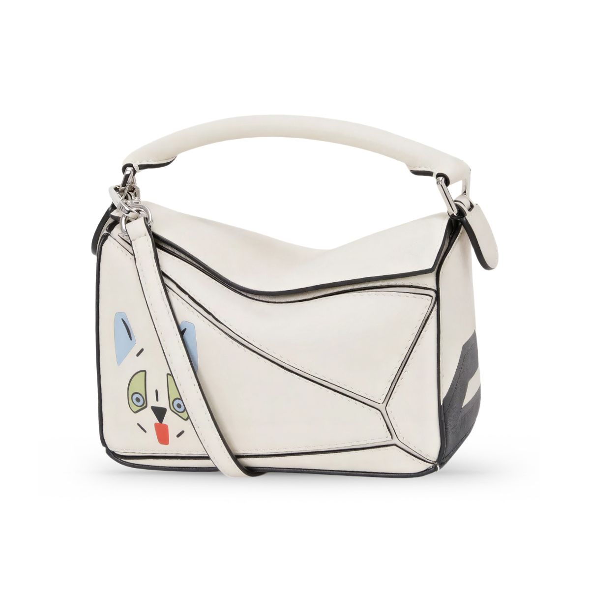 Futurist Cat Mini Puzzle Bag Classic Calfskin Soft White-Loewe