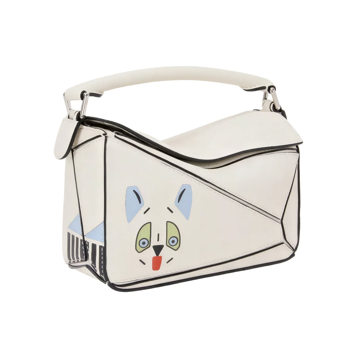 Futurist Cat Mini Puzzle Bag Classic Calfskin Soft White