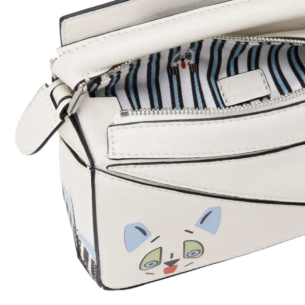 Futurist Cat Mini Puzzle Bag Classic Calfskin Soft White