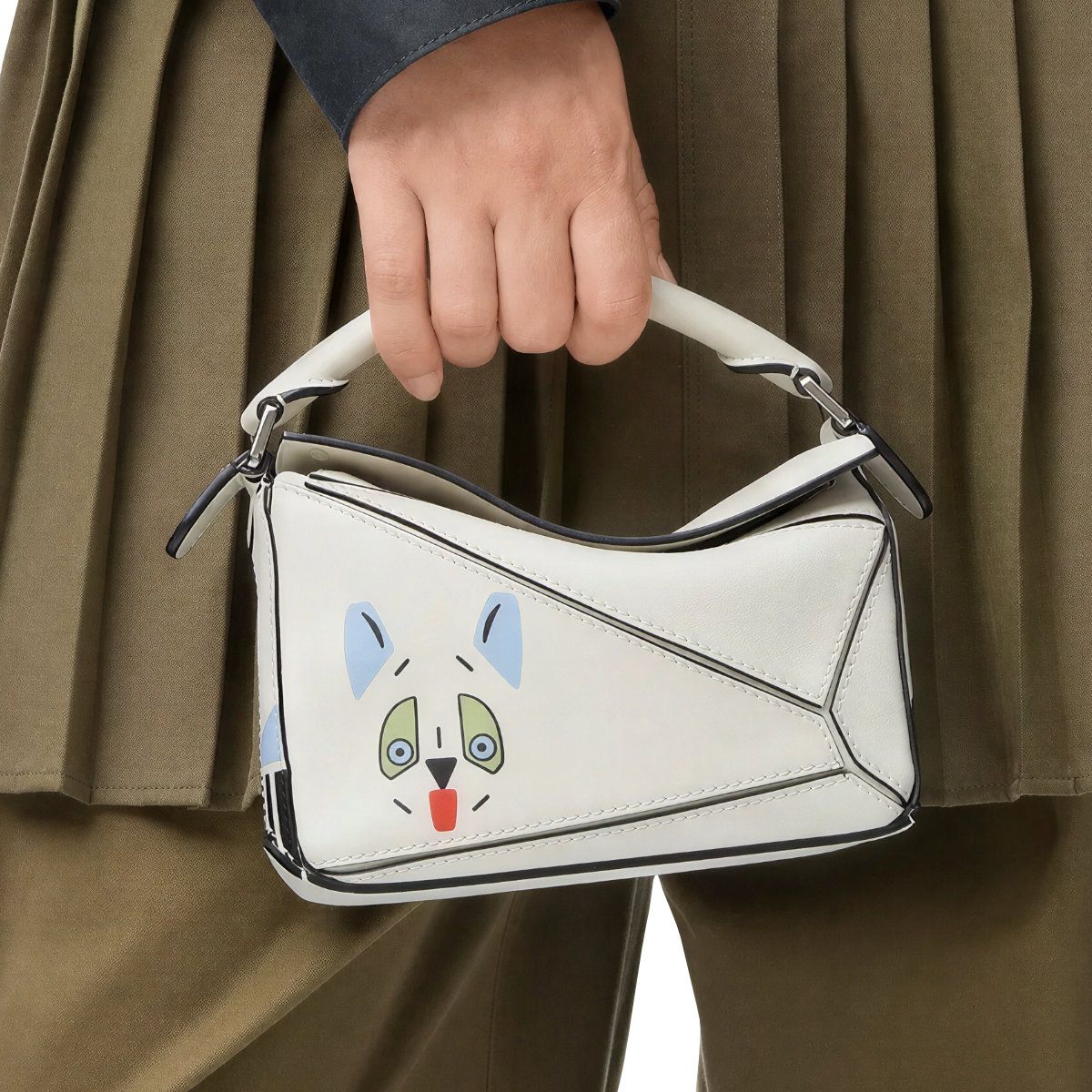 Futurist Cat Mini Puzzle Bag Classic Calfskin Soft White