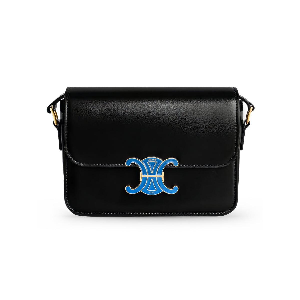 Teen Triomphe Shiny Calfskin Enamel Closure Black/Ultra Blue-Celine