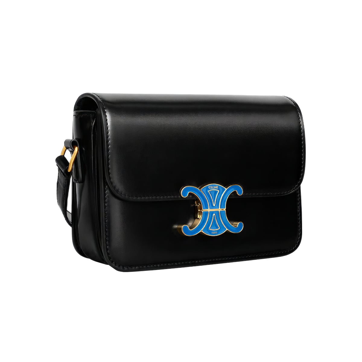 Teen Triomphe Shiny Calfskin Enamel Closure Black/Ultra Blue