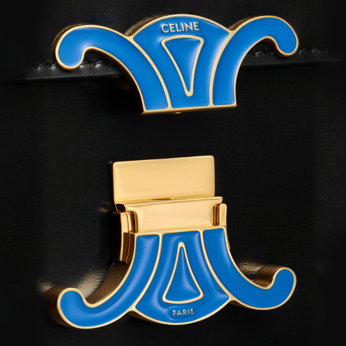 Teen Triomphe Shiny Calfskin Enamel Closure Black/Ultra Blue