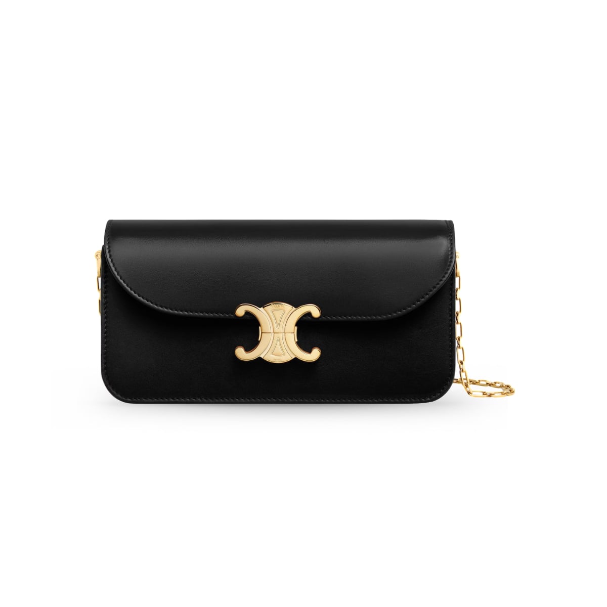Small Chain Triomphe Shiny Calfskin Black GHW-Celine
