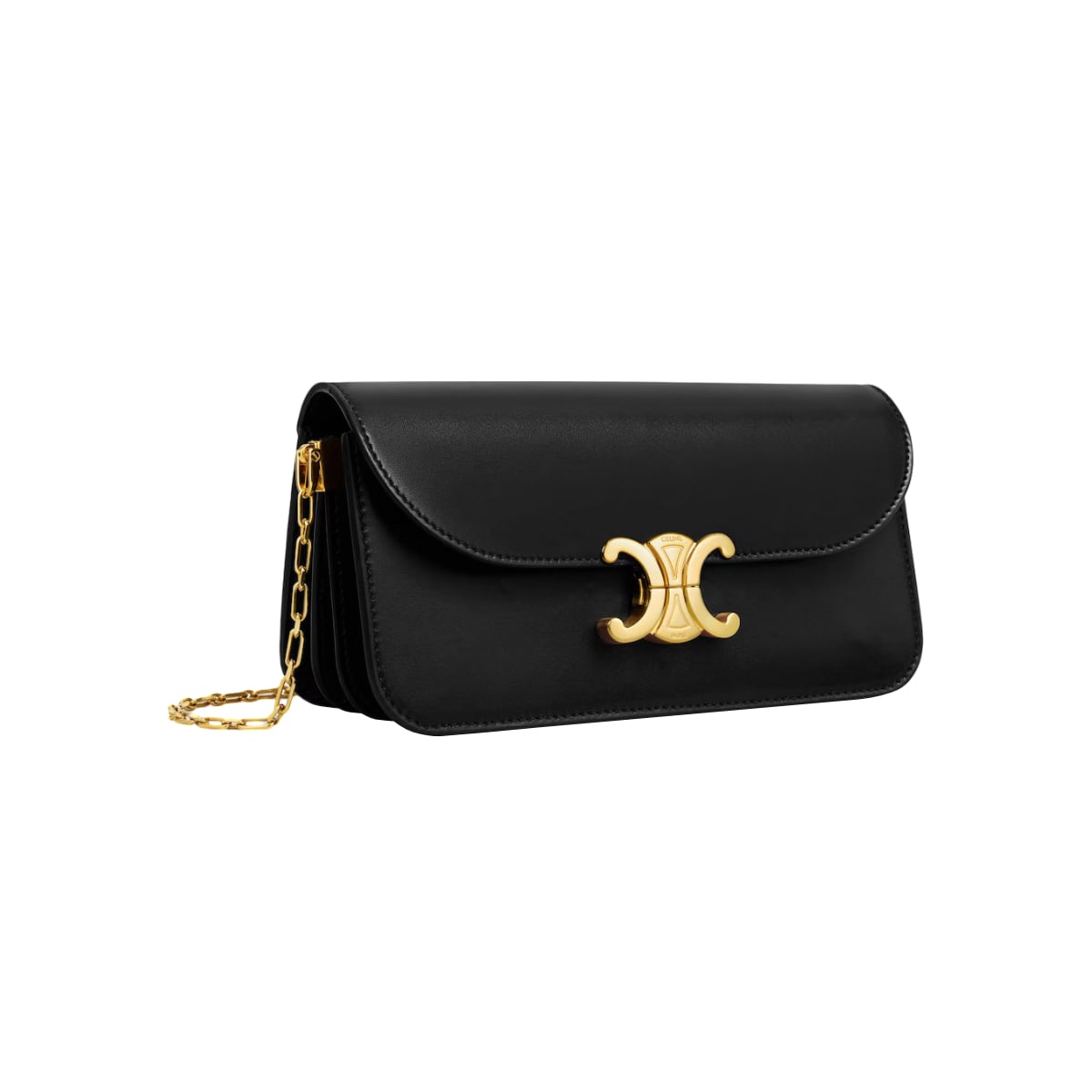 Small Chain Triomphe Shiny Calfskin Black GHW