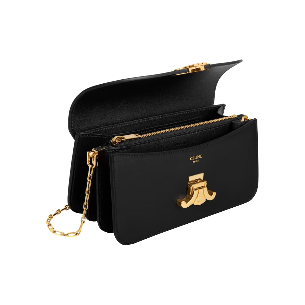 Small Chain Triomphe Shiny Calfskin Black GHW