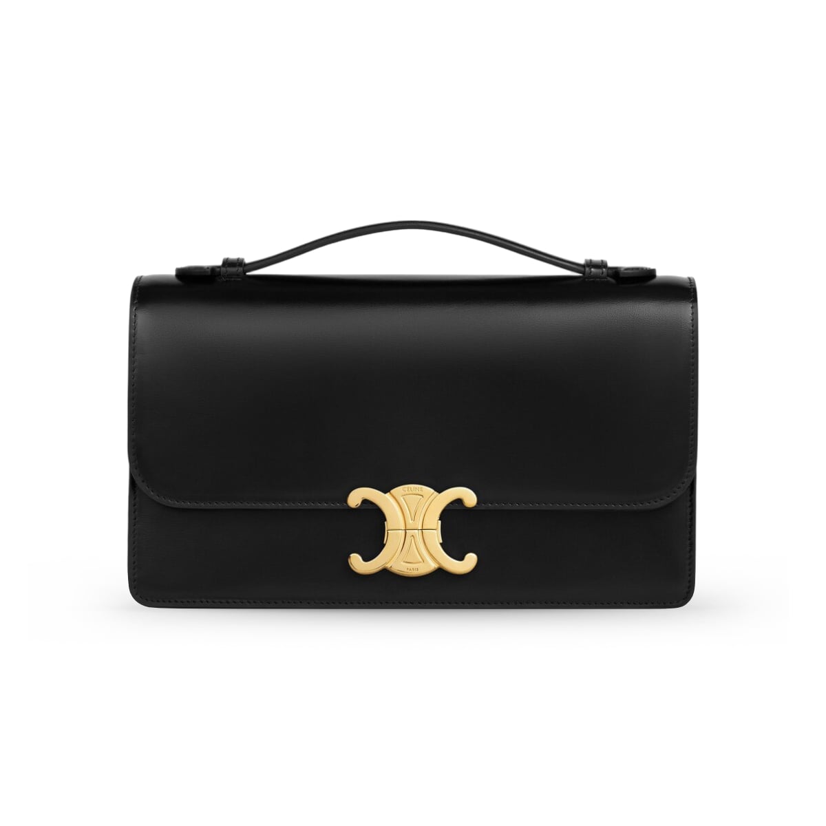 Medium Triomphe Folio Shiny Calfskin Black GHW-Celine
