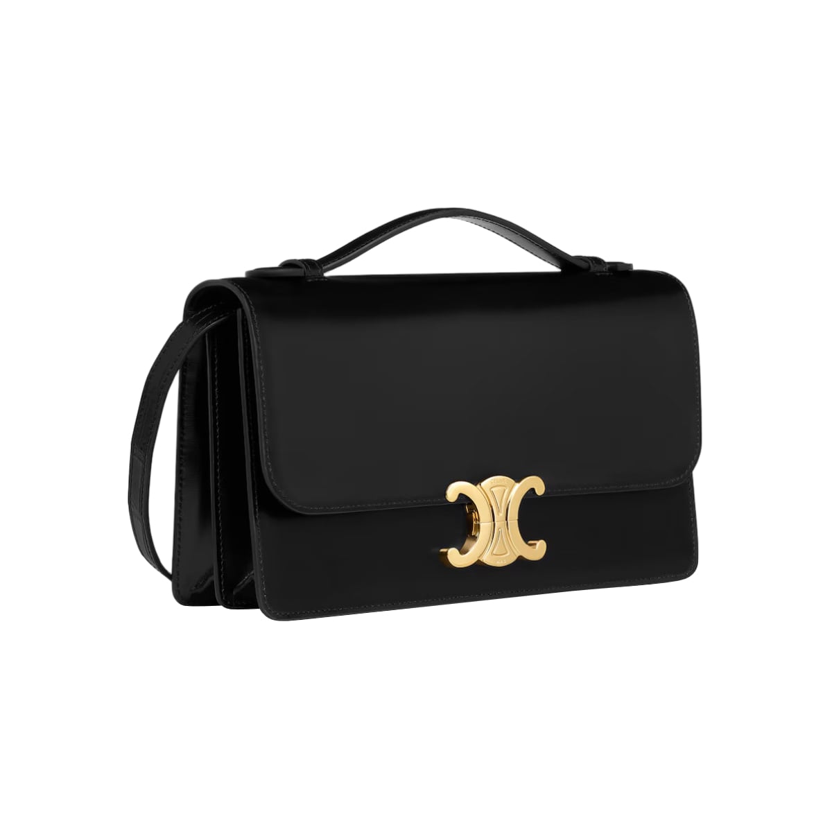 Medium Triomphe Folio Shiny Calfskin Black GHW