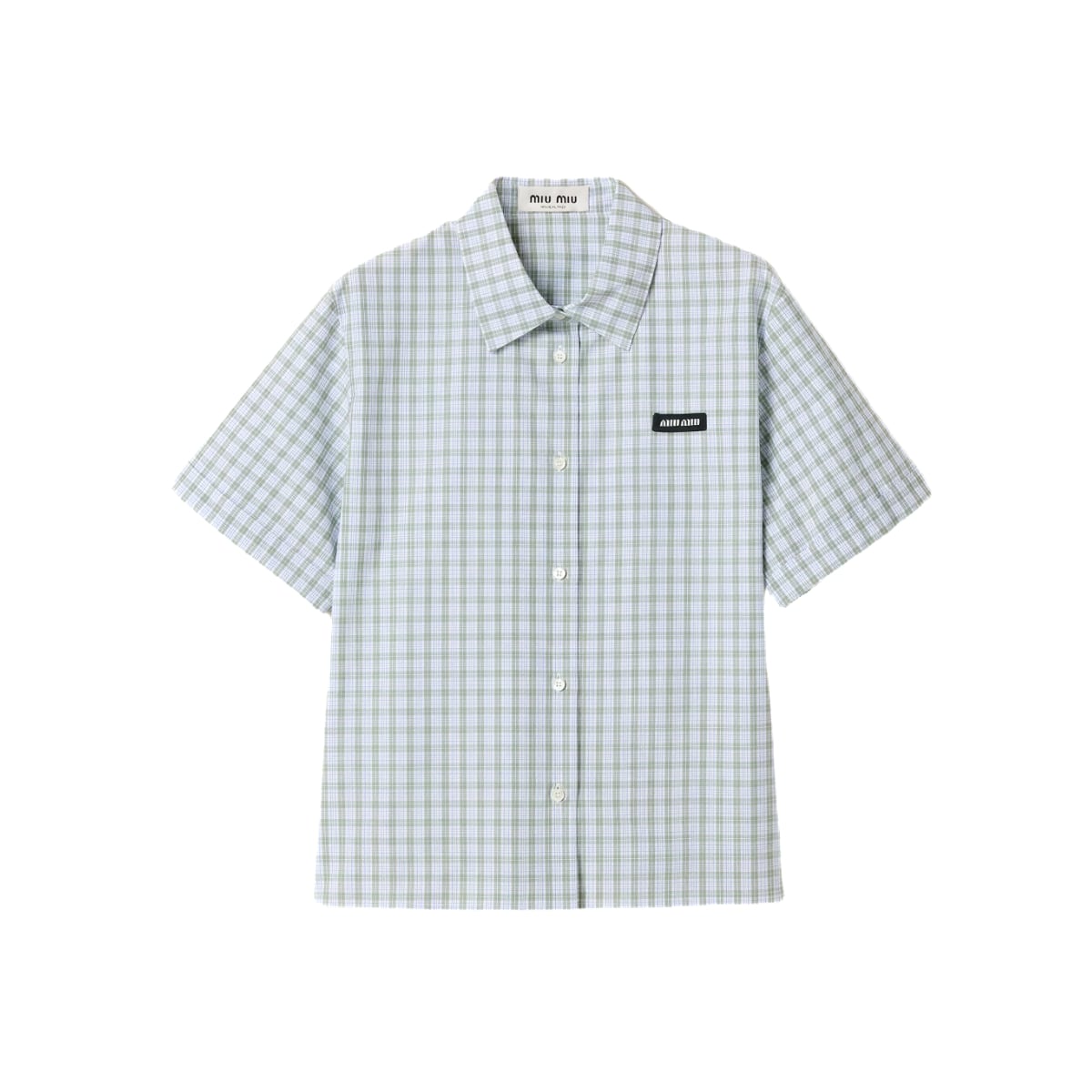 Checked Poplin Shirt White/Sage Green-Miu Miu
