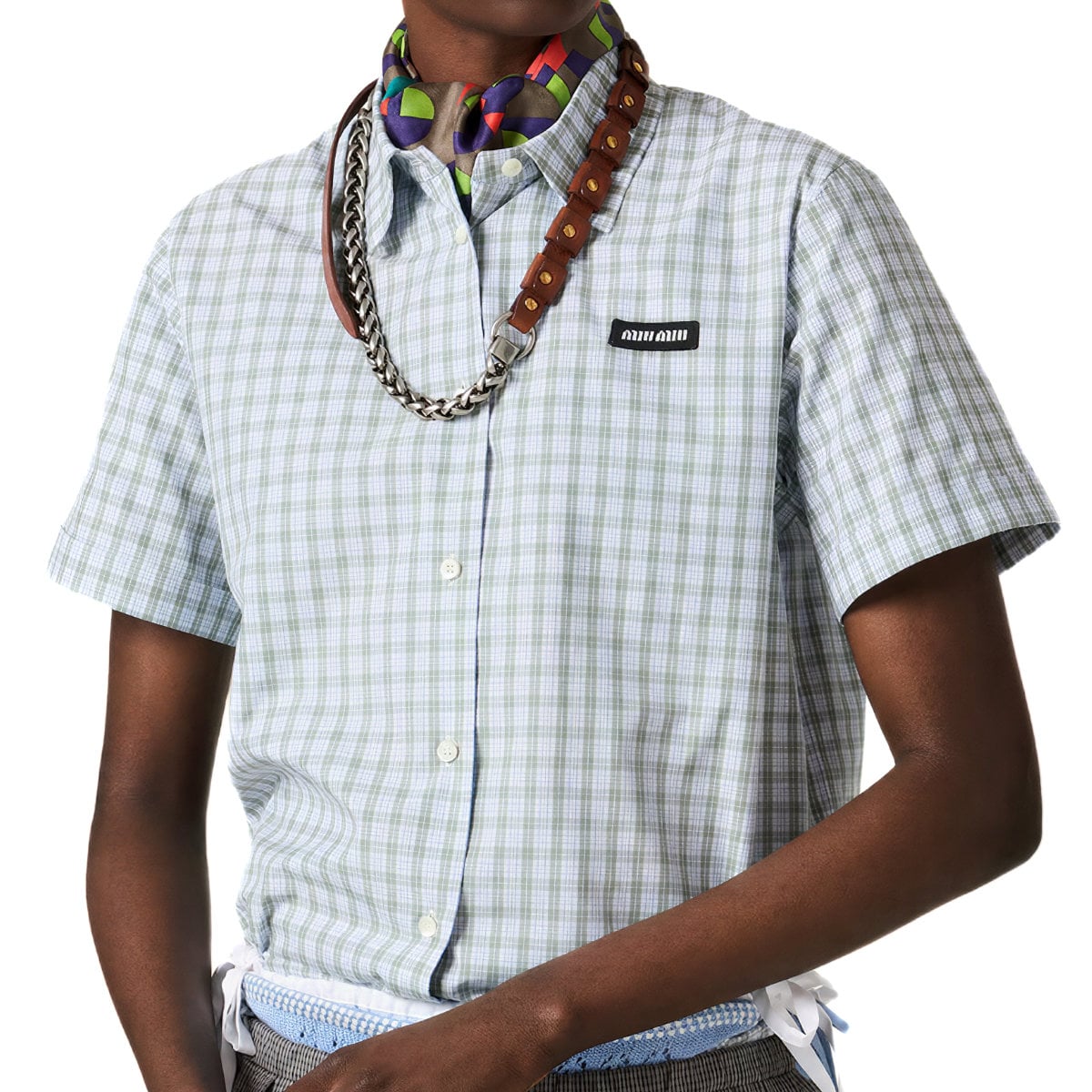 Checked Poplin Shirt White/Sage Green