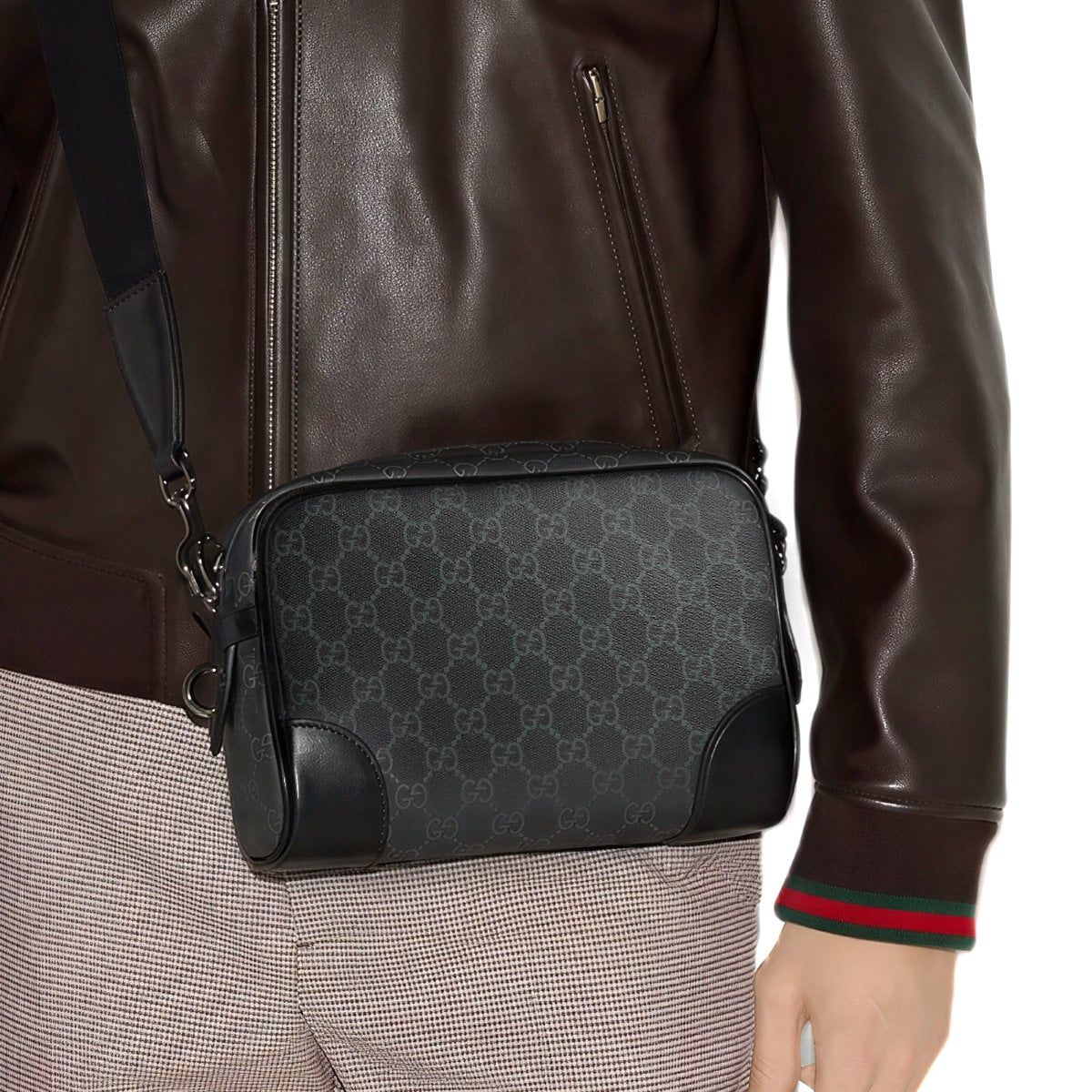 GG Emblem Small Monogram Crossbody Bag Black