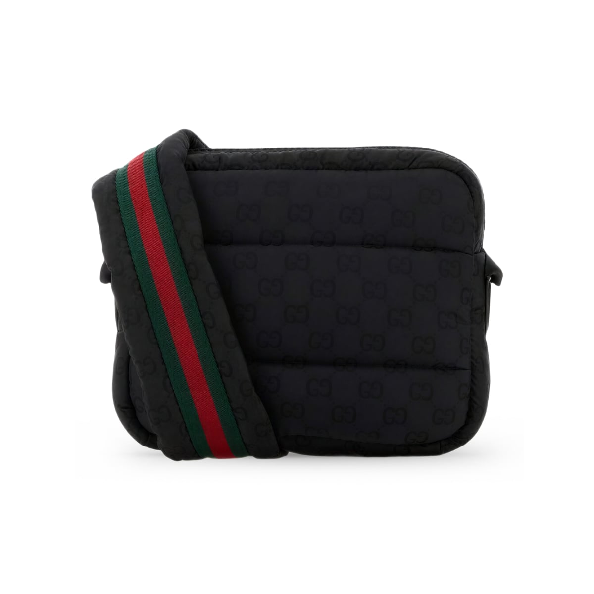GG Motif Quilted Nylon Crossbody Bag with Logo Strap Black-Gucci