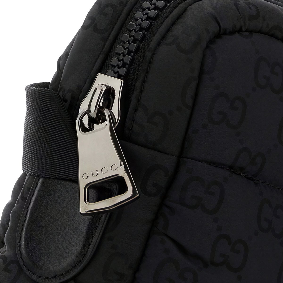 GG Motif Quilted Nylon Crossbody Bag with Logo Strap Black