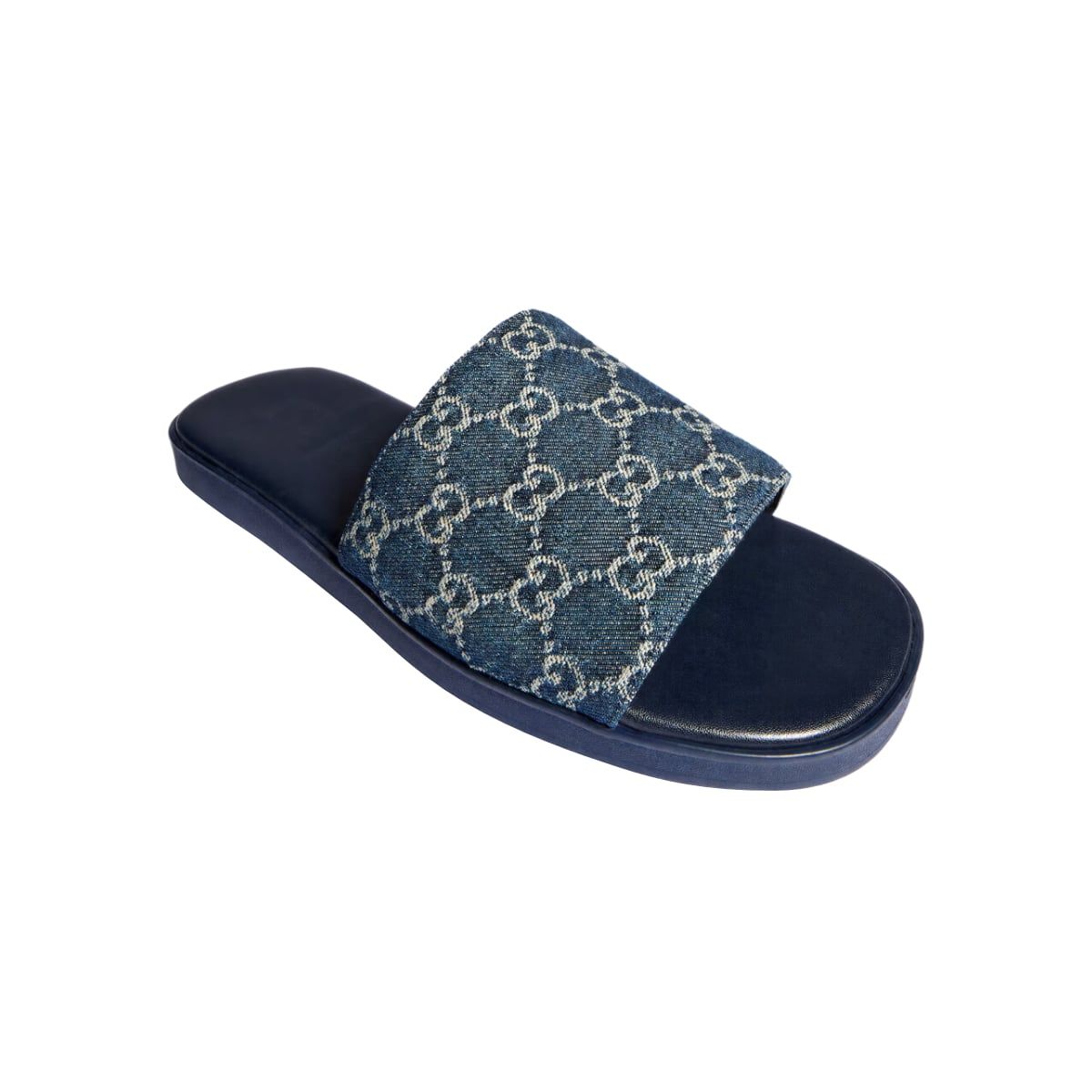 GG Denim Slide Sandals Dark Blue