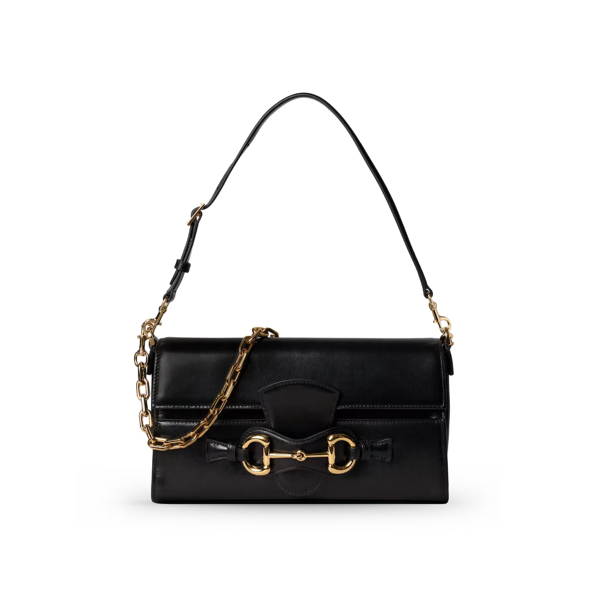 Horsebit Ristretto Medium Shoulder Bag Glossy with Soft Grained Black GHW-Gucci