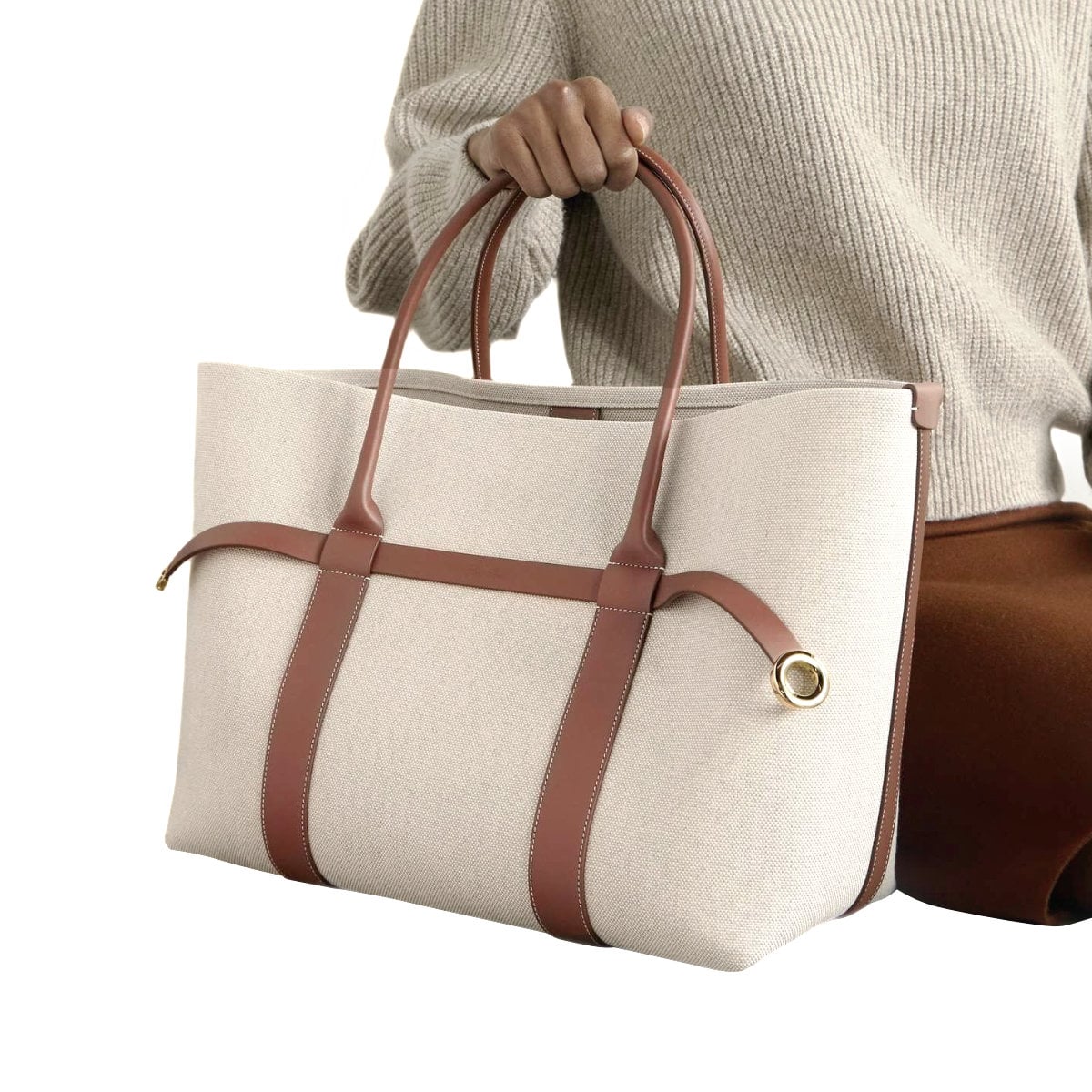 Ghiera Shopper Large Linen Natural/Caramel Sugar/Sun Gold