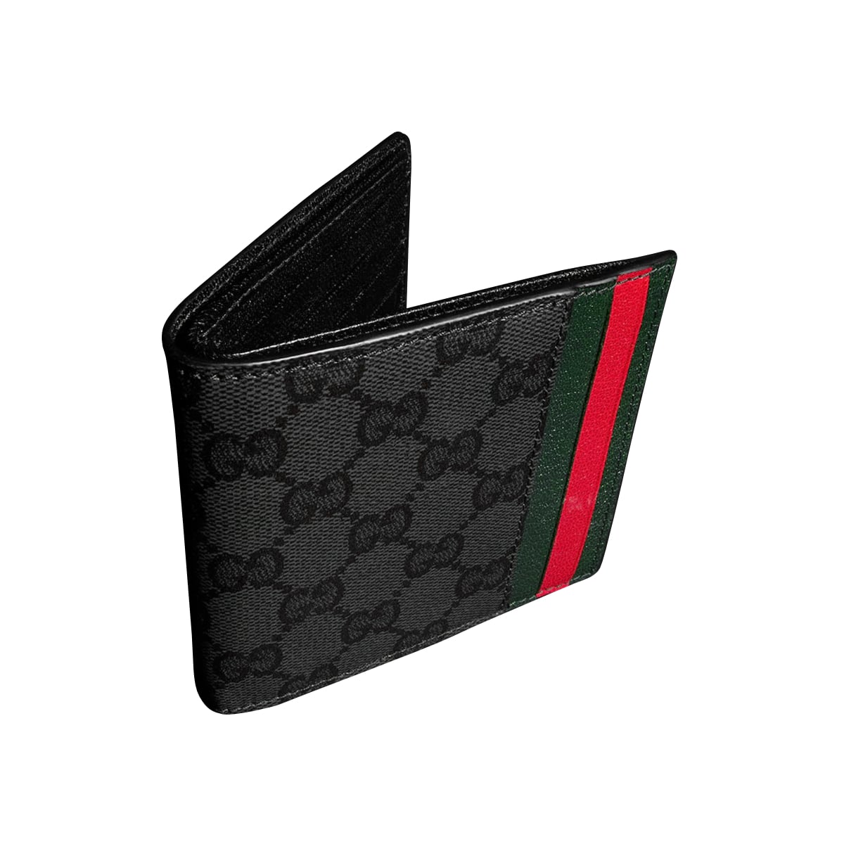 GG Coated Canvas Bi-Fold Wallet with Web Card Slots Black