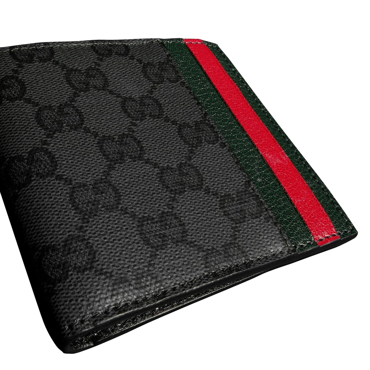 GG Coated Canvas Bi-Fold Wallet with Web Card Slots Black