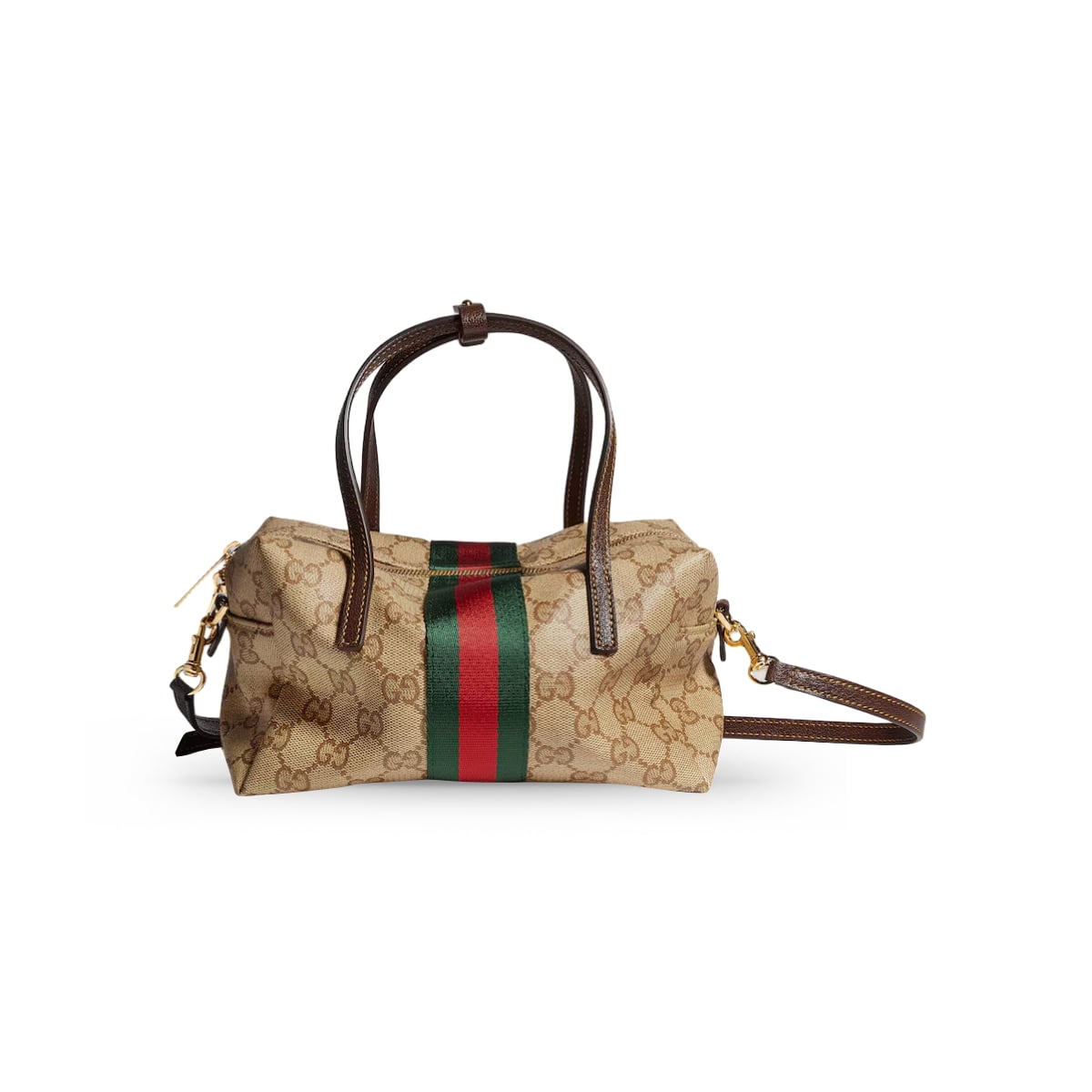 GG Mini Boston Bag with Web Canvas Sand/Dark Brown-Gucci